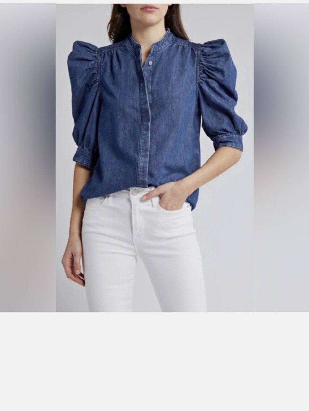 Frame Gillian Denim Puff-Sleeve Top